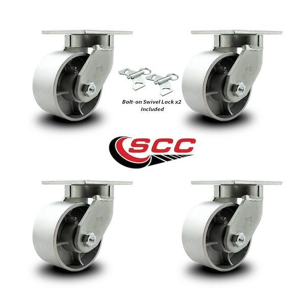 6 Inch Heavy Duty Semi Steel Cast Iron Swivel Caster Set with 2 Swivel Locks